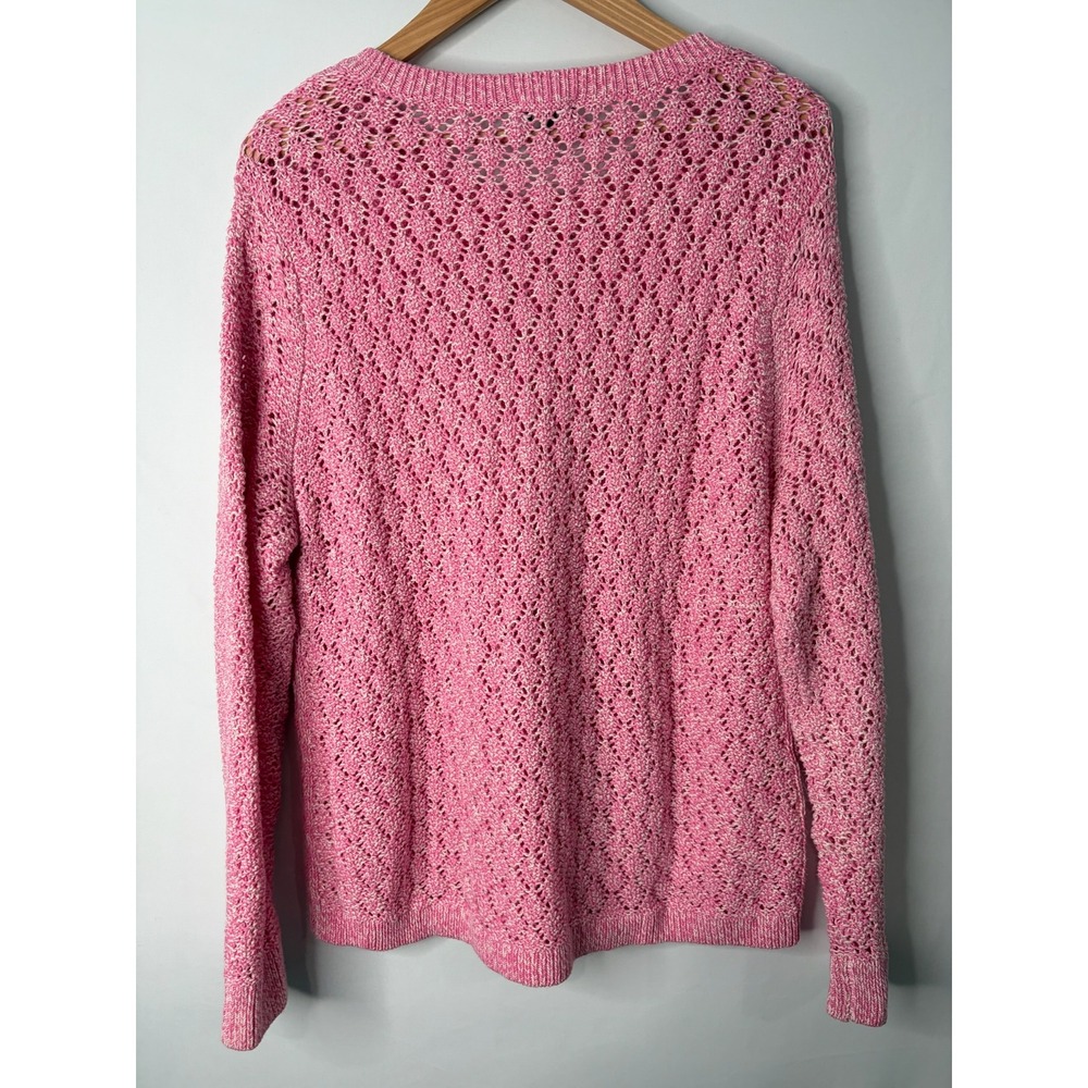 Talbots Petite XL Pink White Marled Open Knit Pointelle Sweater Preppy Coquette - Picture 3 of 7